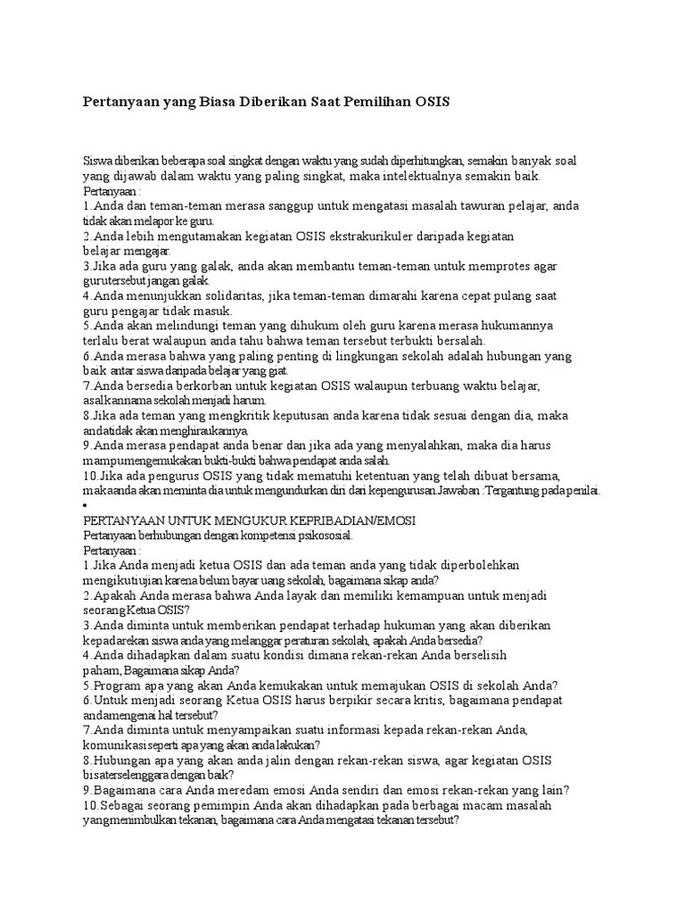 soal skd pdf: Jawaban Pertanyaan Wawancara Osis