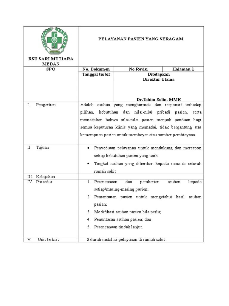 Sop Pelayanan Pasien Seragam | PDF
