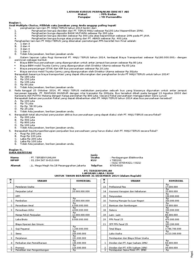Soal Latihan PPH Badan | PDF