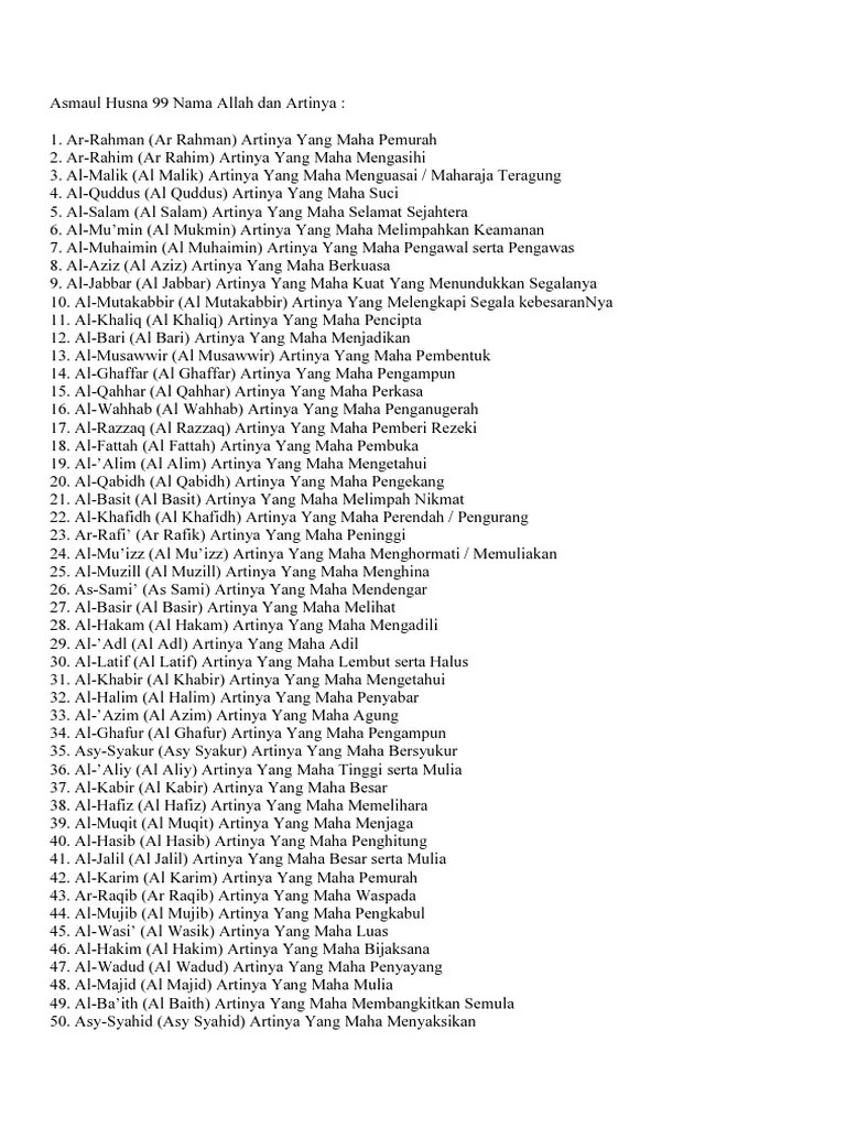 Asmaul Husna 99 Nama Allah Dan Artinya | PDF