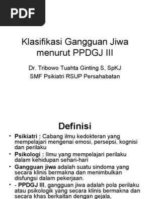 Klasifikasi Gangguan Jiwa Menurut PPDGJ III | PDF