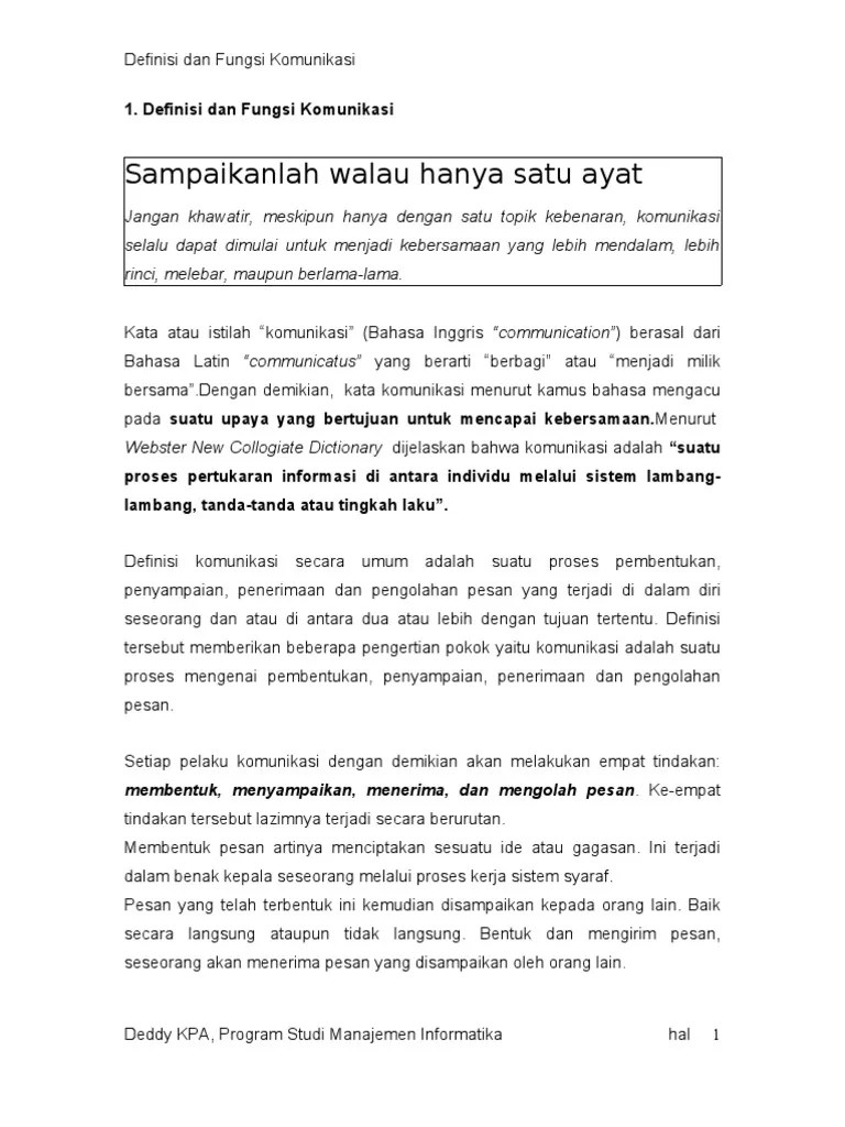 Definisi Dan Fungsi Komunikasi | PDF