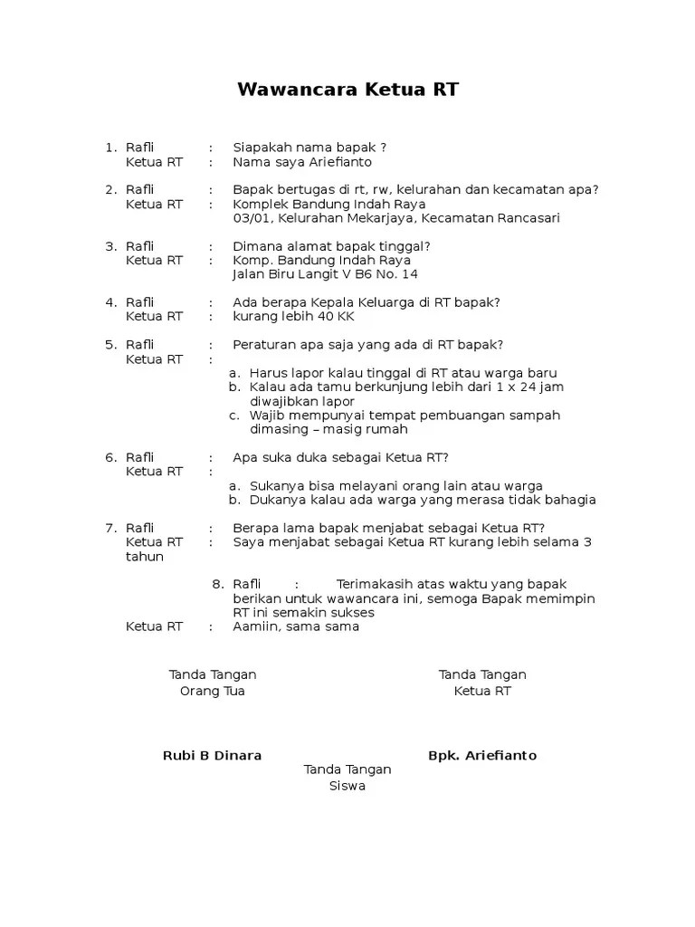 Wawancara Ketua RT | PDF