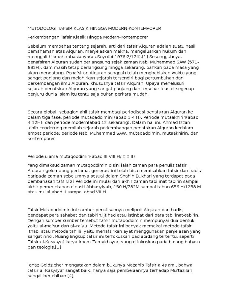 Metodologi Tafsir Klasik Hingga Modern | PDF