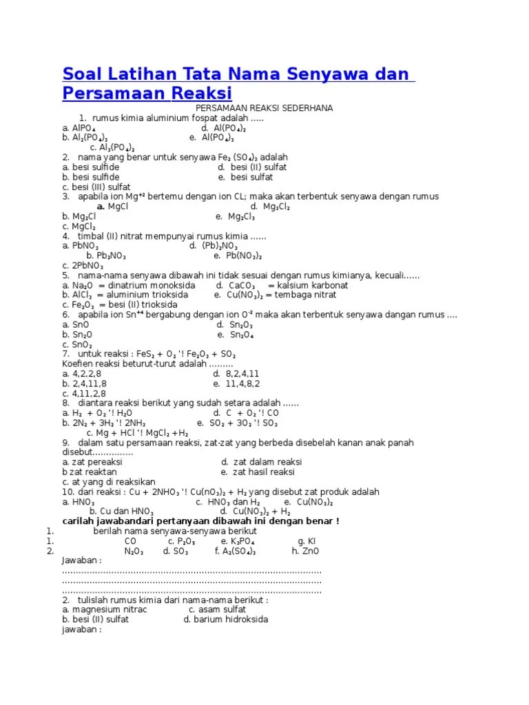 Kumpulan Soal Dan Pembahasan Tata Nama Senyawa Kimia – Beinyu.com
