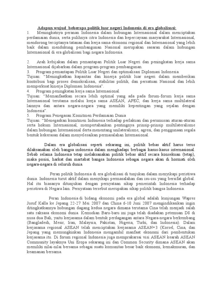 Peran Politik Luar Negeri Indonesia Di Era Globalisasi | PDF