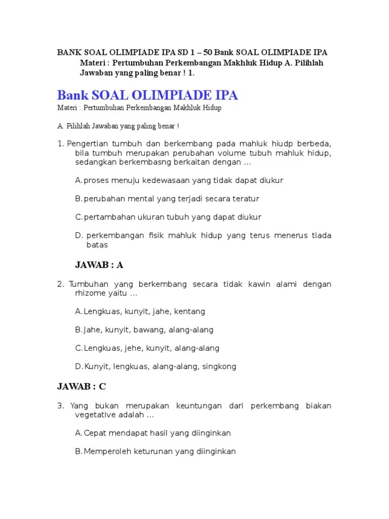 Bank Soal Olimpiade Ipa SD 1 | PDF