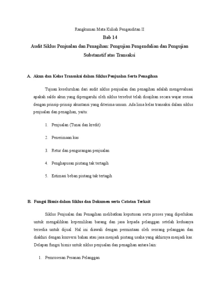 Audit Siklus Penjualan Dan Penagihan: Pengujian Pengendalian Dan Pengujian  Substanstif Atas Transaksi | PDF