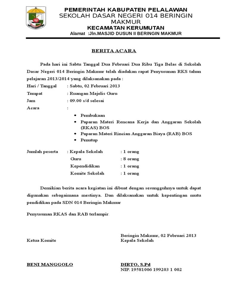 Contoh Berita Acara Rapat Sekolah - Mosaicone