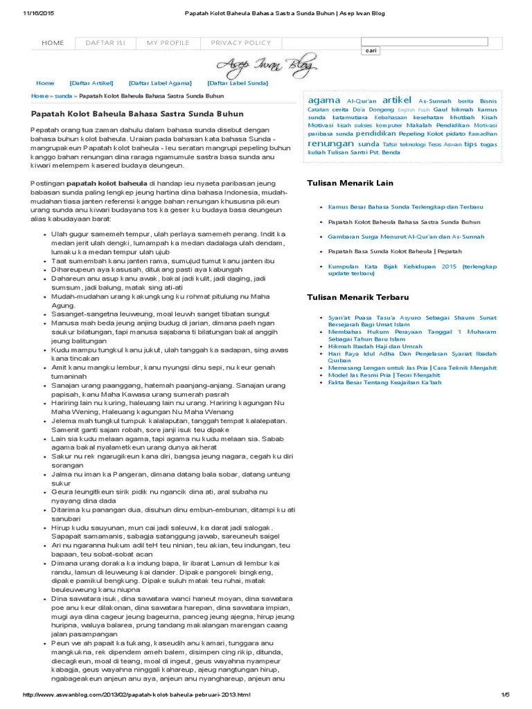 Papatah Kolot Baheula Bahasa Sastra Sunda Buhun - Asep Iwan Blog | PDF
