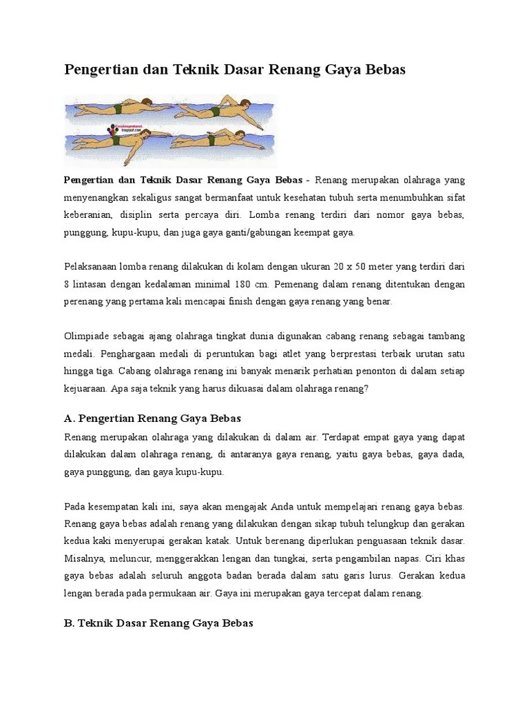Pengertian Dan Teknik Dasar Renang Gaya Bebas | PDF