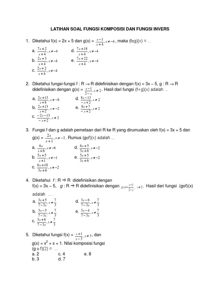 Contoh Latihan Soal: Contoh Soal Matematika Kelas 11 Tentang Fungsi Invers