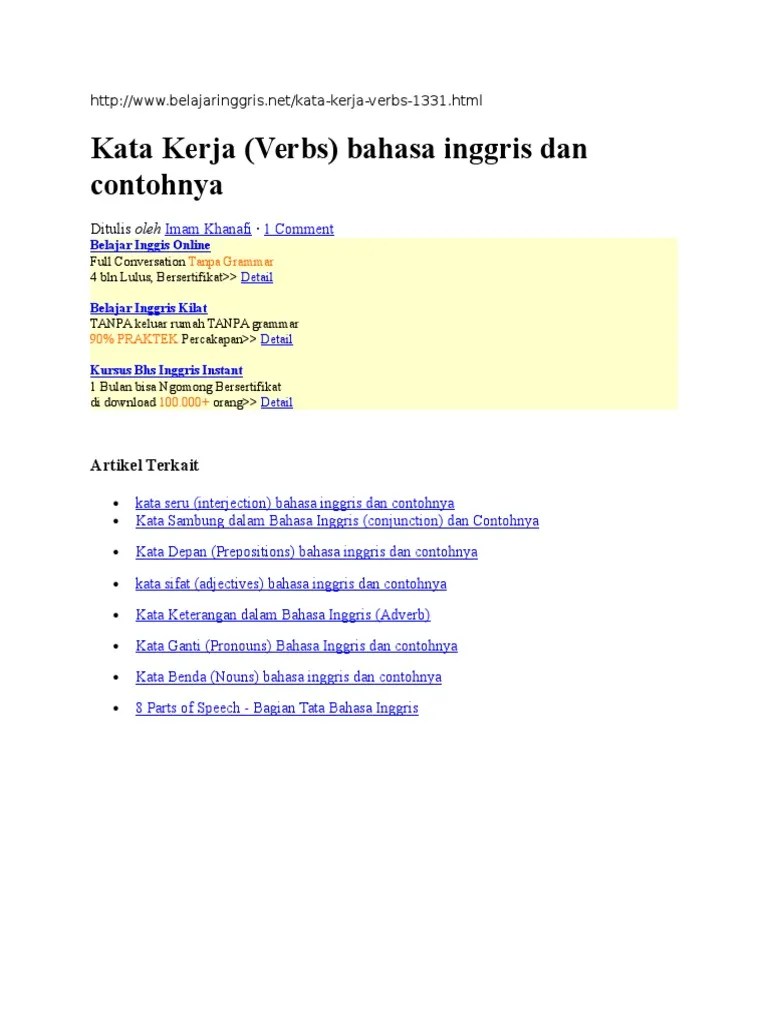 Kata Kerja (Verbs) Bahasa Inggris Dan Contohnya | PDF