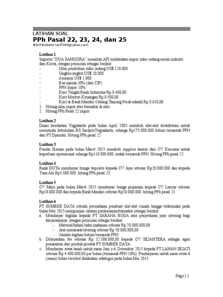 Latihan Soal PPH 22-25 Jan 2016 | PDF