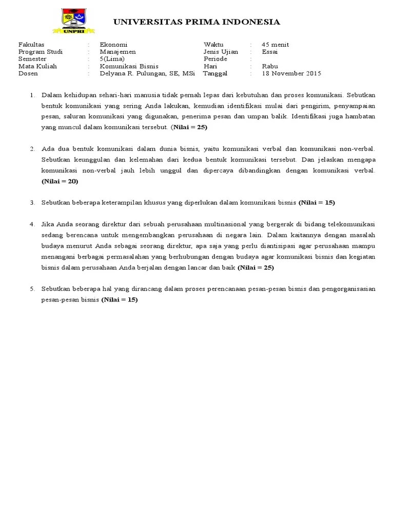 Contoh Soal Uts Komunikasi Bisnis