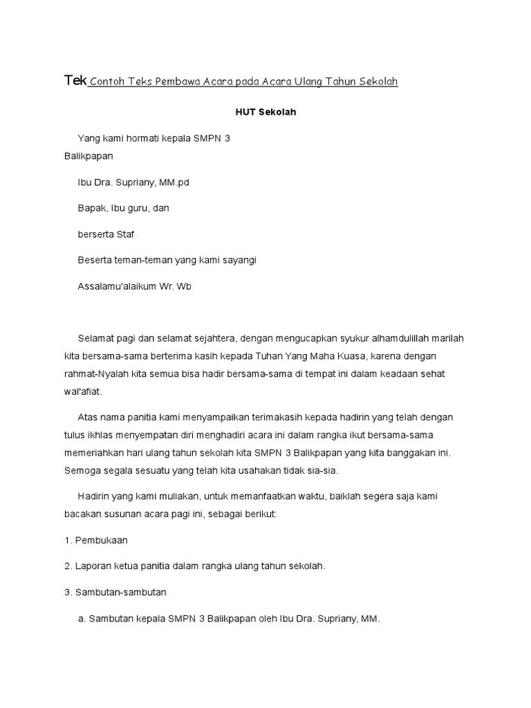 Pembawa Acara Ultah Sekolah | PDF