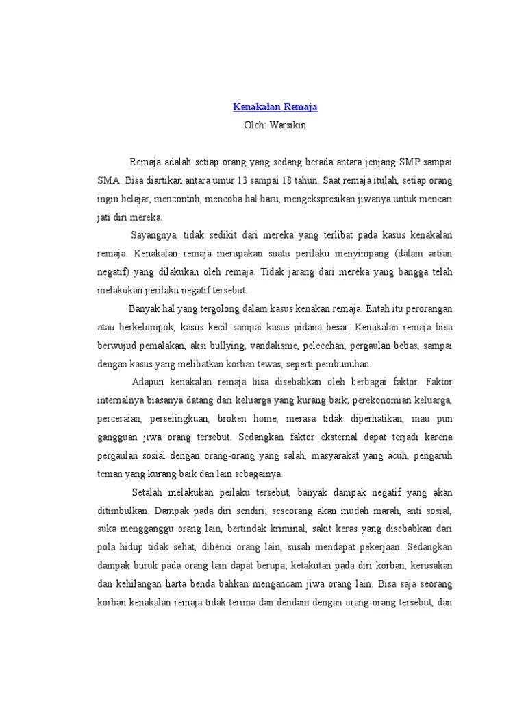 Teks Eksplanasi Kenakalan Remaja | PDF