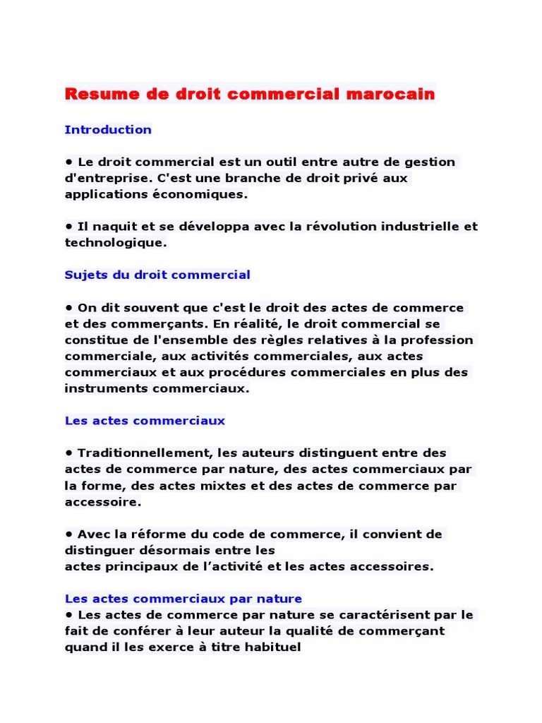 Introduction au Droit Commercial Marocain Le commerçant