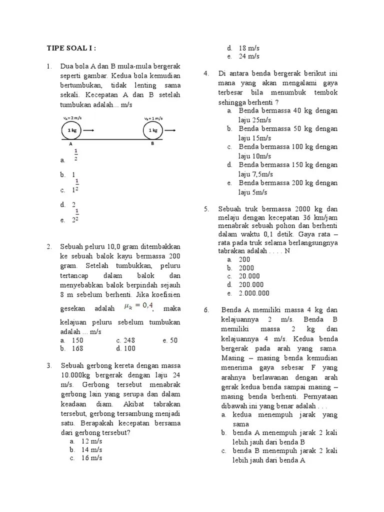 Soal Tentang Momentum, Impuls Dan Tumbukan | PDF