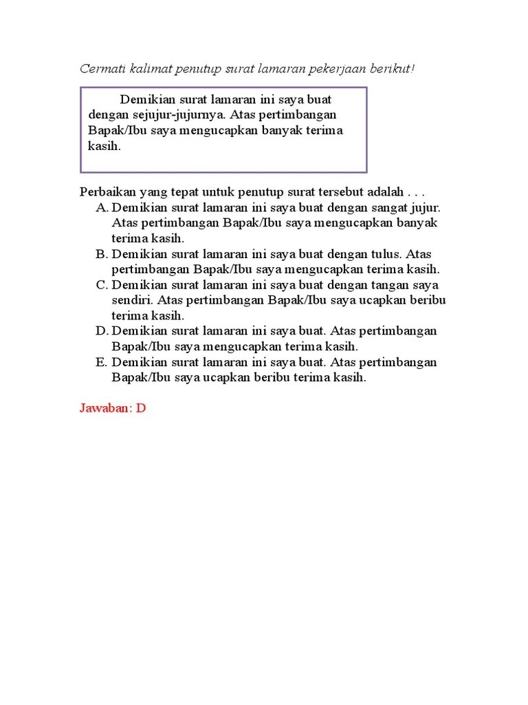 Kalimat Penutup Surat Lamaran ~ contoh surat lamaran