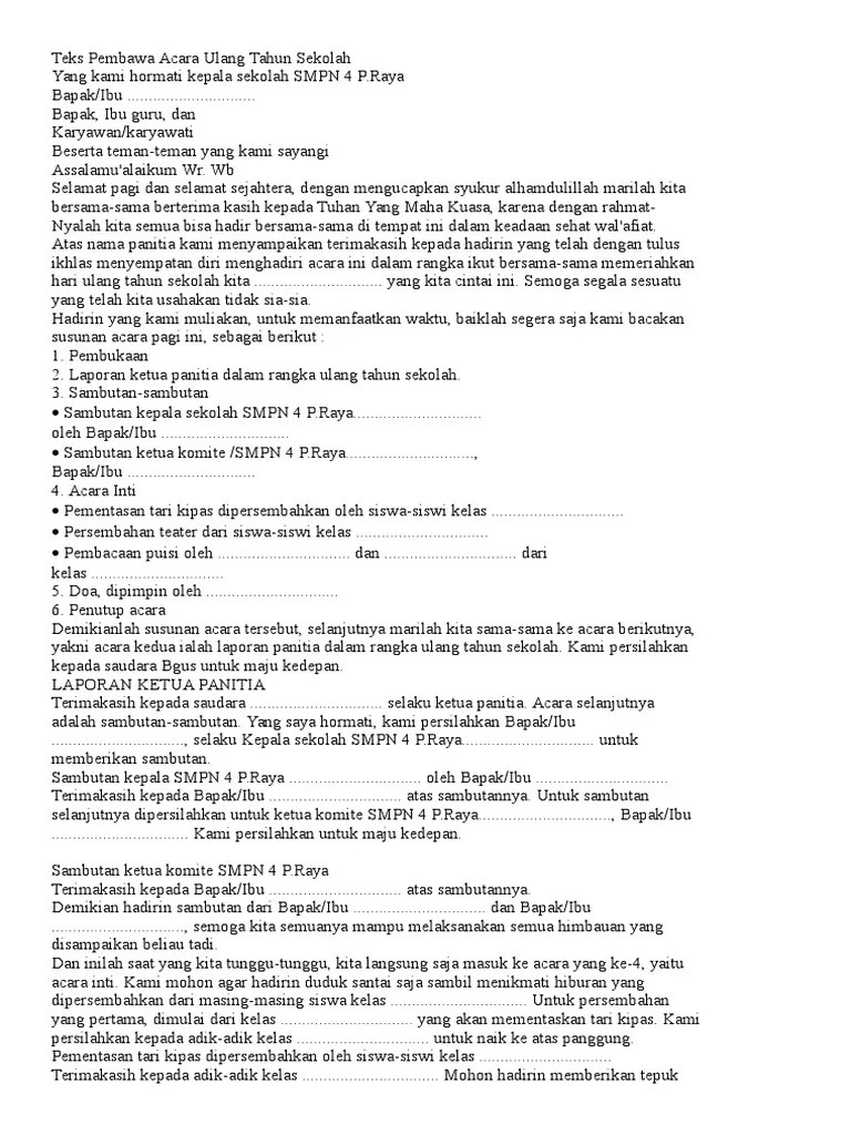 Teks Pembawa Acara Ulang Tahun Sekolah | PDF