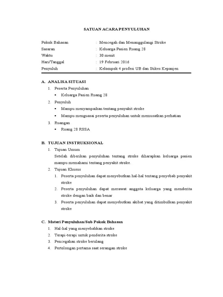 Satuan Acara Penyuluhan Stroke | PDF