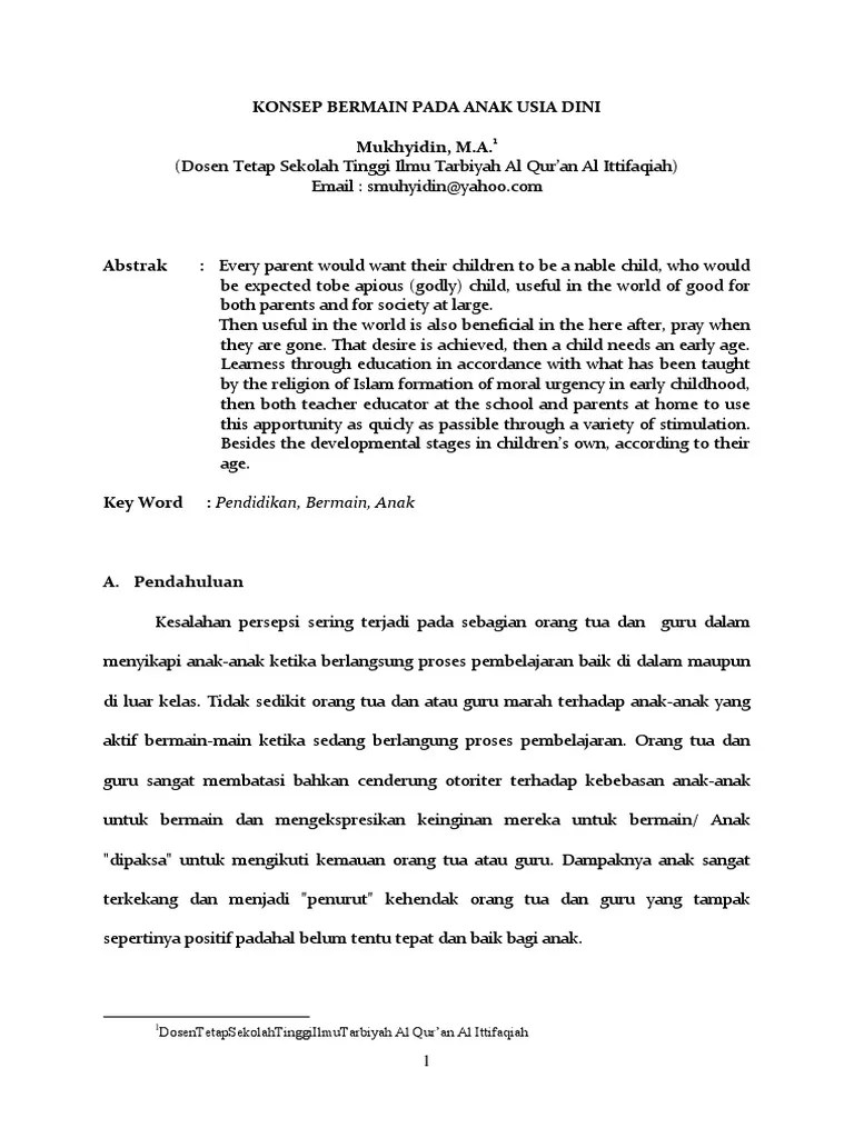 Konsep Bermain Pada Anak Usia Dini | PDF