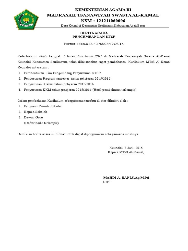 Contoh Berita Acara Finalisasi Ktsp Sd - Fifi Info