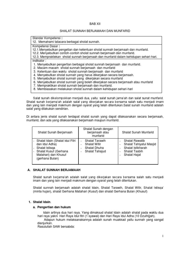12 Shalat Sunnah Berjamaah Dan Munfarid | PDF