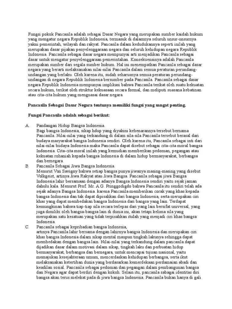 Fungsi Pokok Pancasila Adalah Sebagai Dasar Negara | PDF