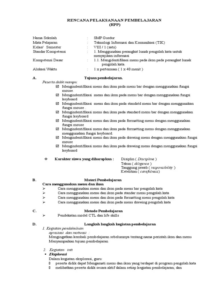 Rpp Ktsp Smp Tik Kelas 8