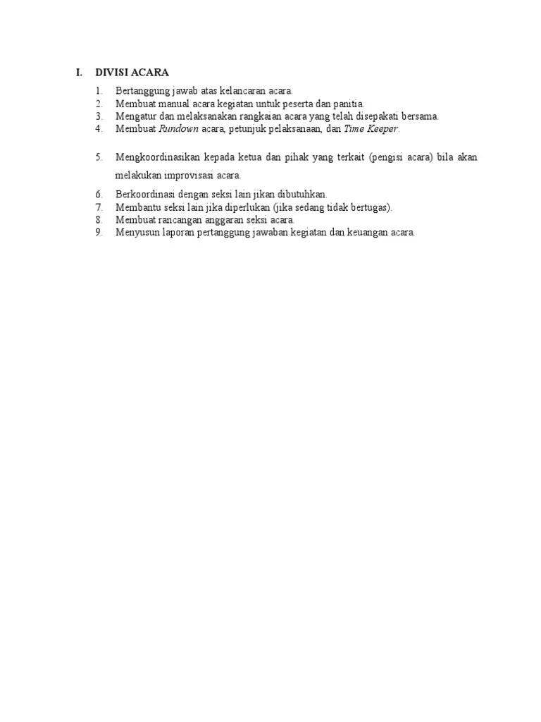 Tugas Panitia Divisi Acara | PDF