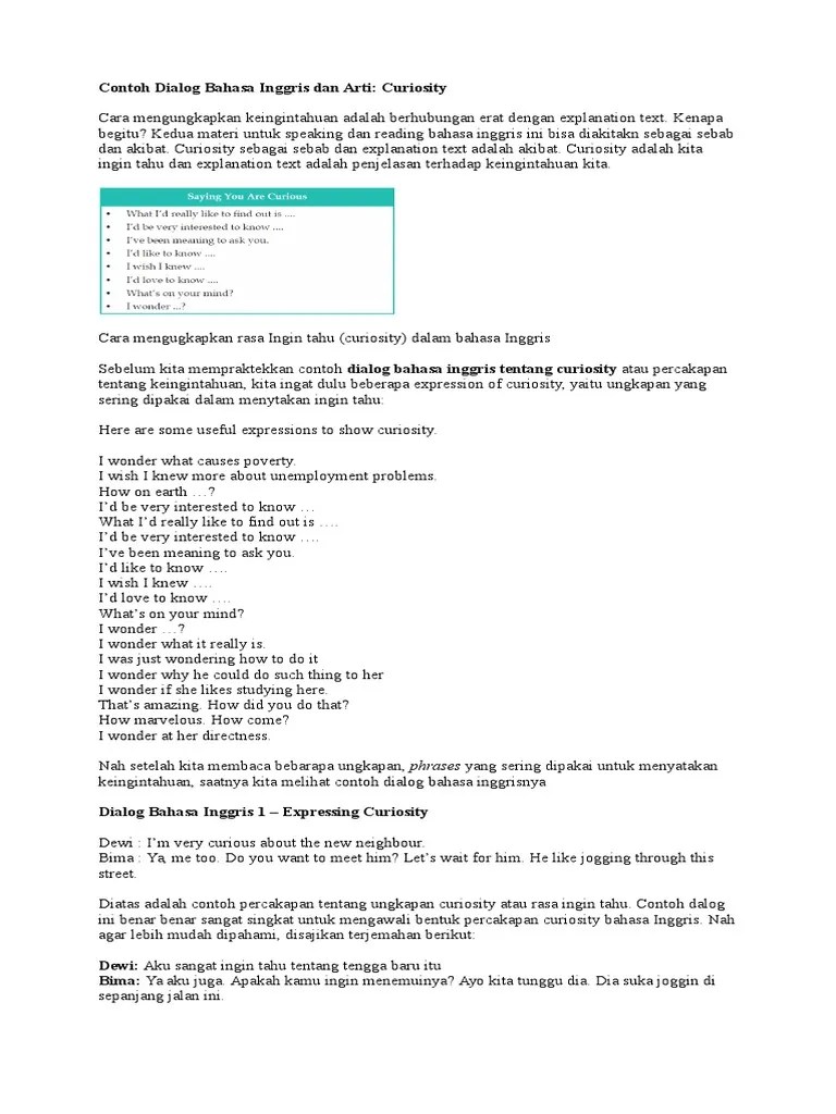 Contoh Dialog Bahasa Inggris Dan Arti Curiosity | PDF