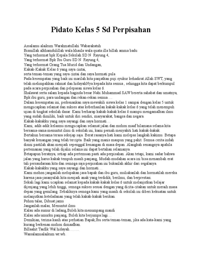 Pidato Kelas 5 SD Perpisahan | PDF