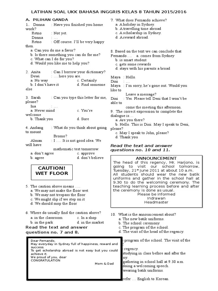 Contoh Soal Pilihan Ganda Bahasa Inggris Tentang Lirik Lagu – Mudah