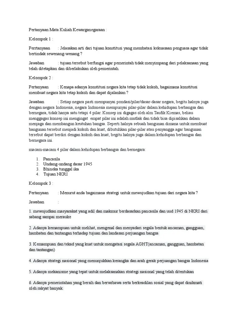 Pertanyaan Mata Kuliah Kewarganegaraan | PDF