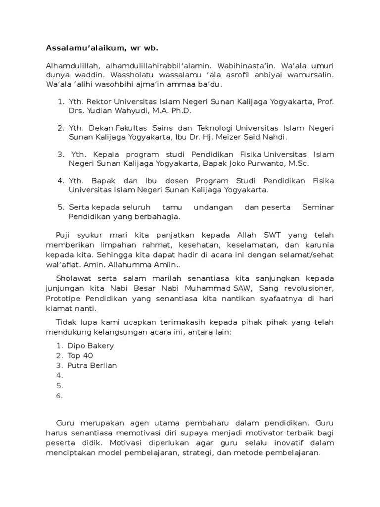 Teks Pembawa Acara Seminar Pendidikan | PDF