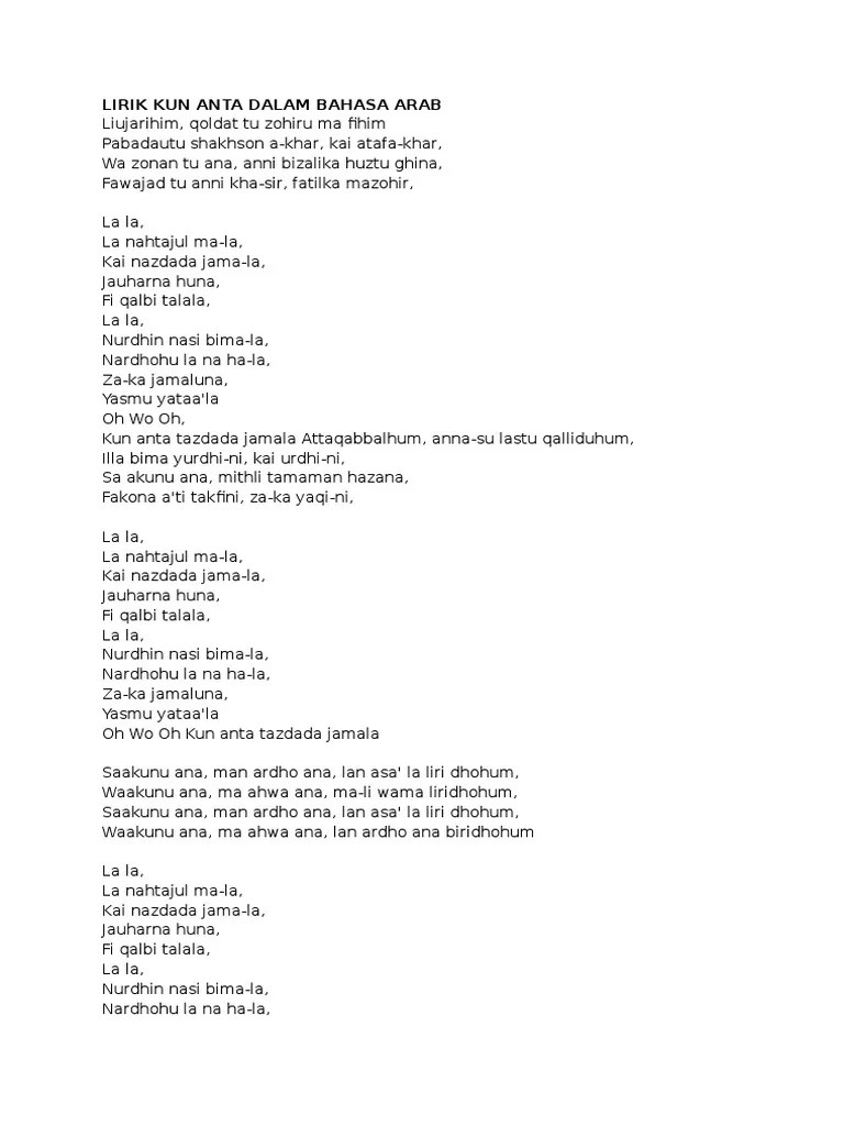 Lirik Lagu Kun Anta | PDF