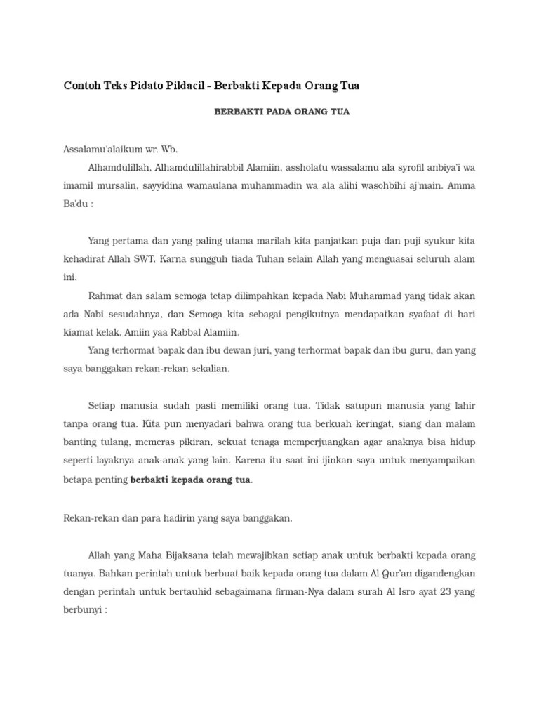 Teks Pidato Berbakti Kepada Orang Tua - Berbagai Teks Penting