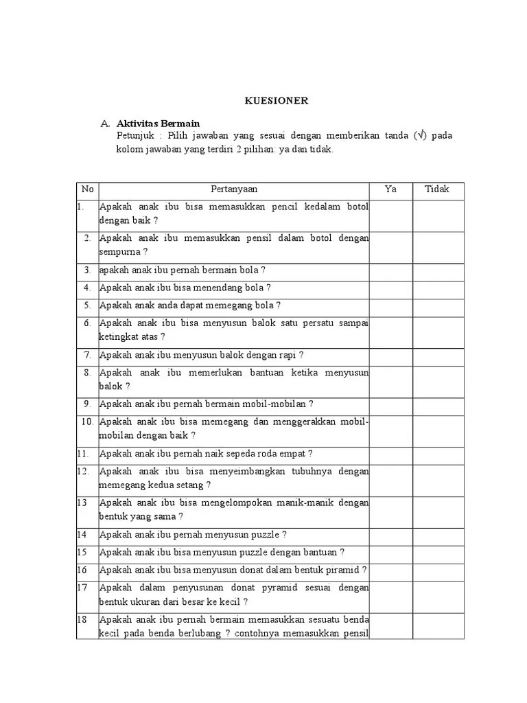 Kuesioner Perkembangan Motorik Halus Pada Anak Usia Toddler | PDF