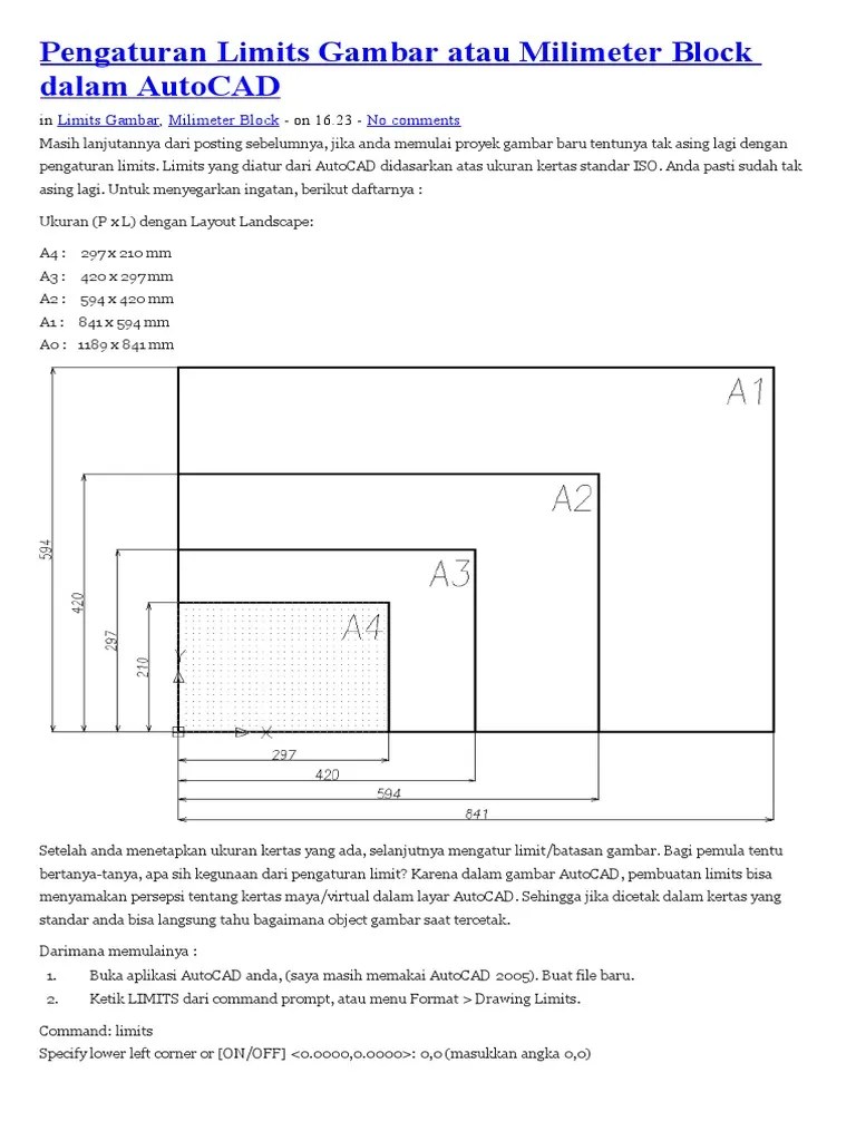 Pengaturan Limits Gambar Atau Milimeter Block Dalam AutoCAD | PDF