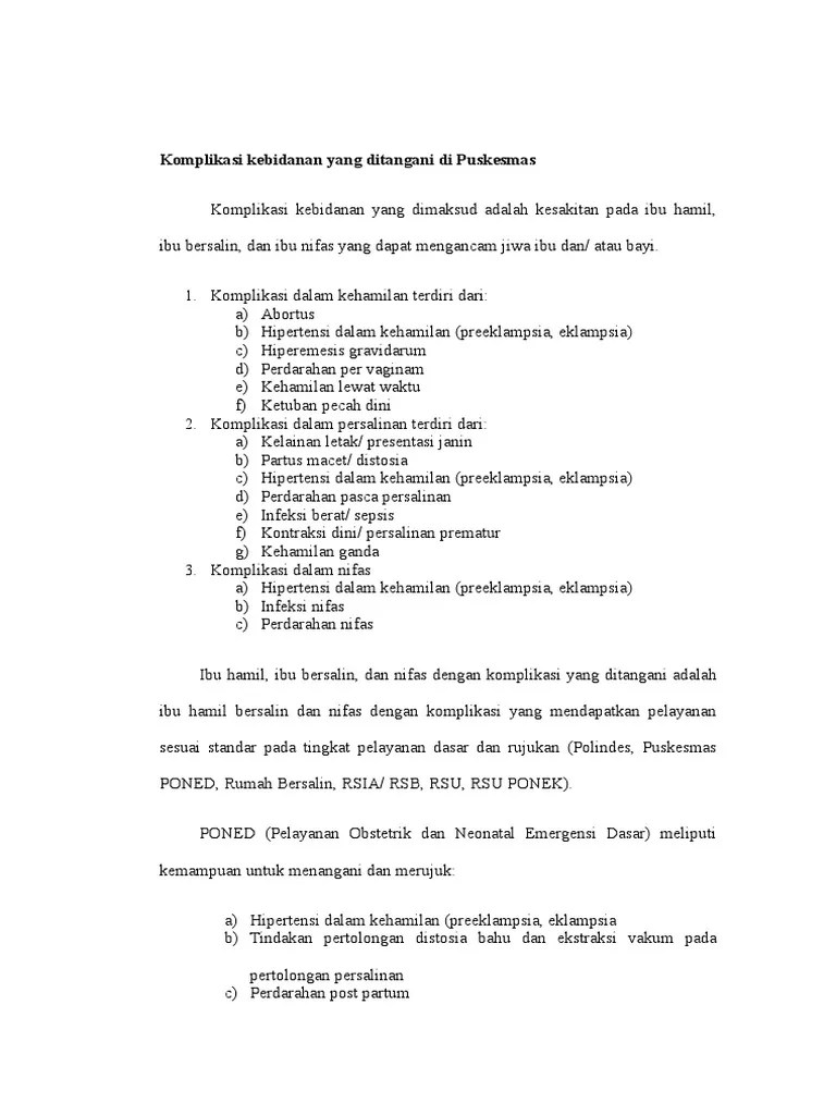 Komplikasi Kebidanan Yang Ditangani Di Puskesmas