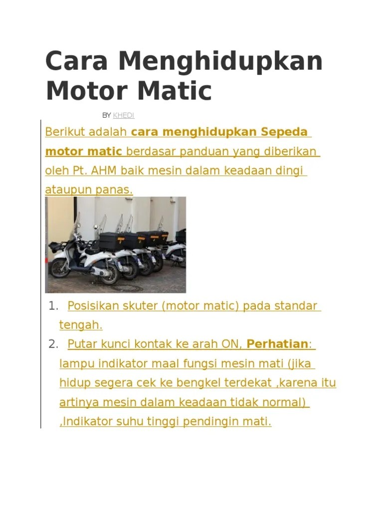 Cara Menghidupkan Motor Matic | PDF