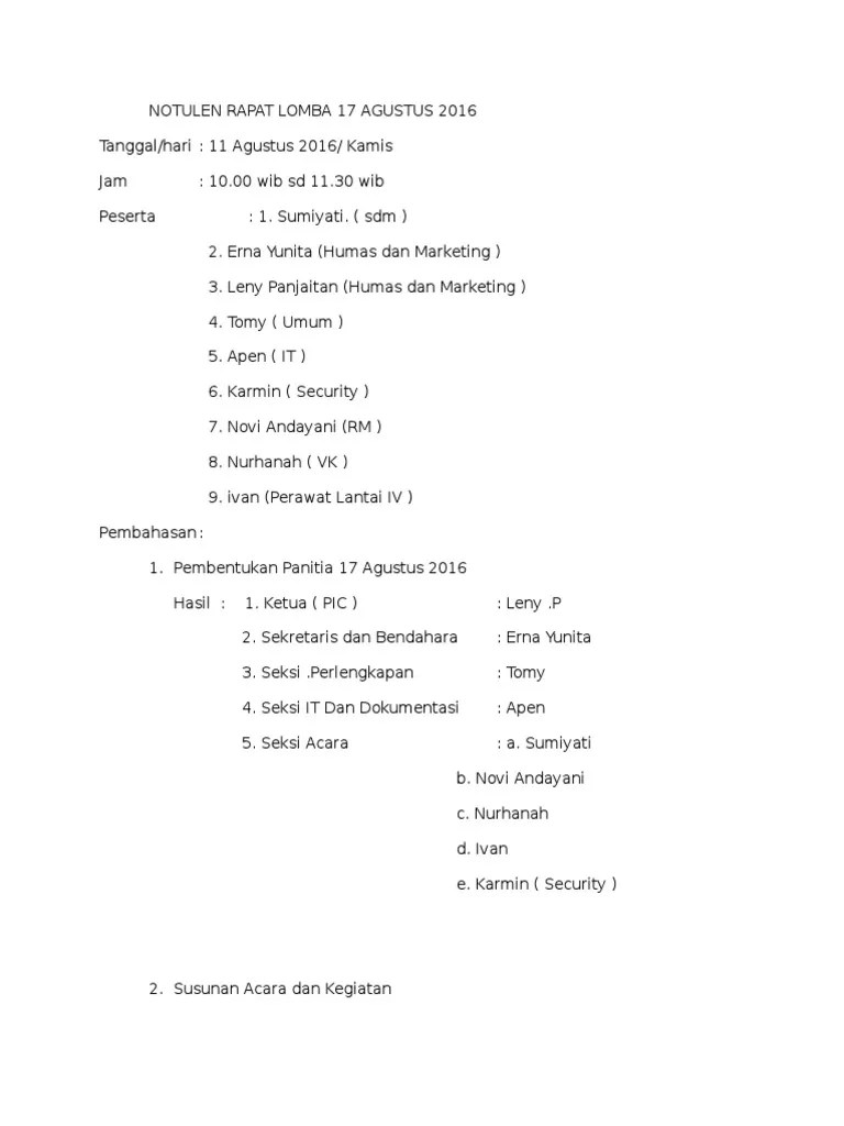 Notulen Rapat Lomba 17 Agustus 2016 Erna | PDF