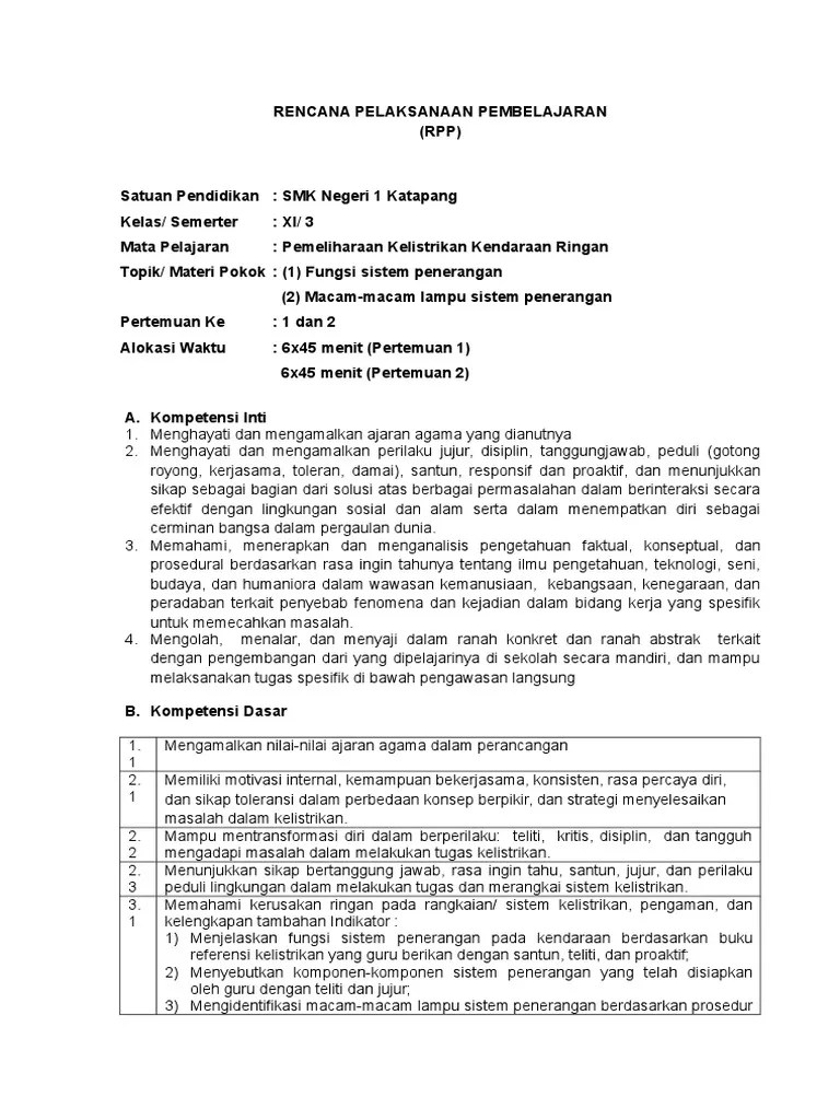 RPP Sistem Penerangan | PDF