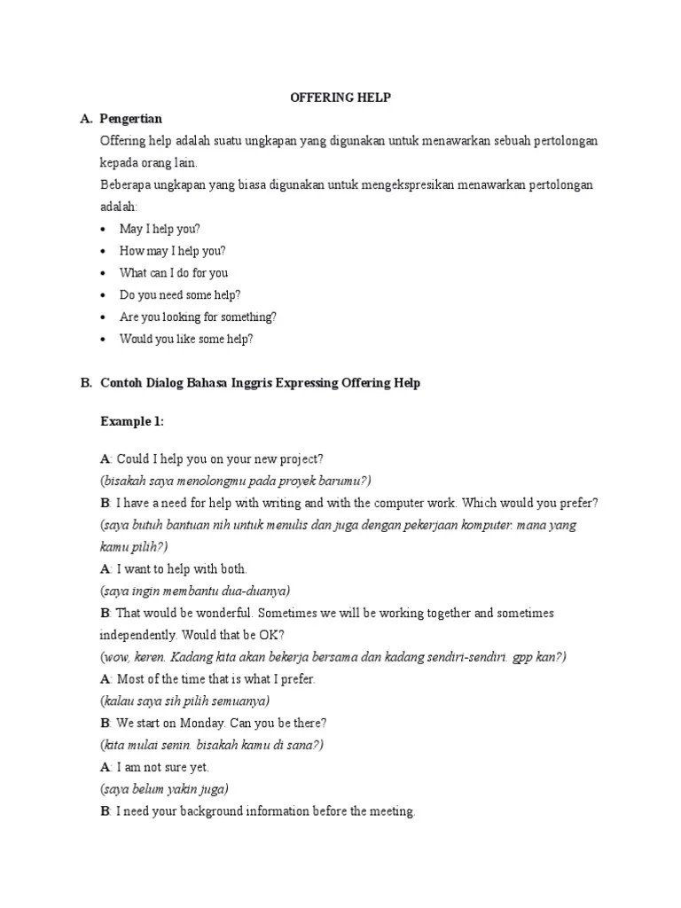Contoh Dialog Bahasa Inggris Offering Help - Bagikan Contoh