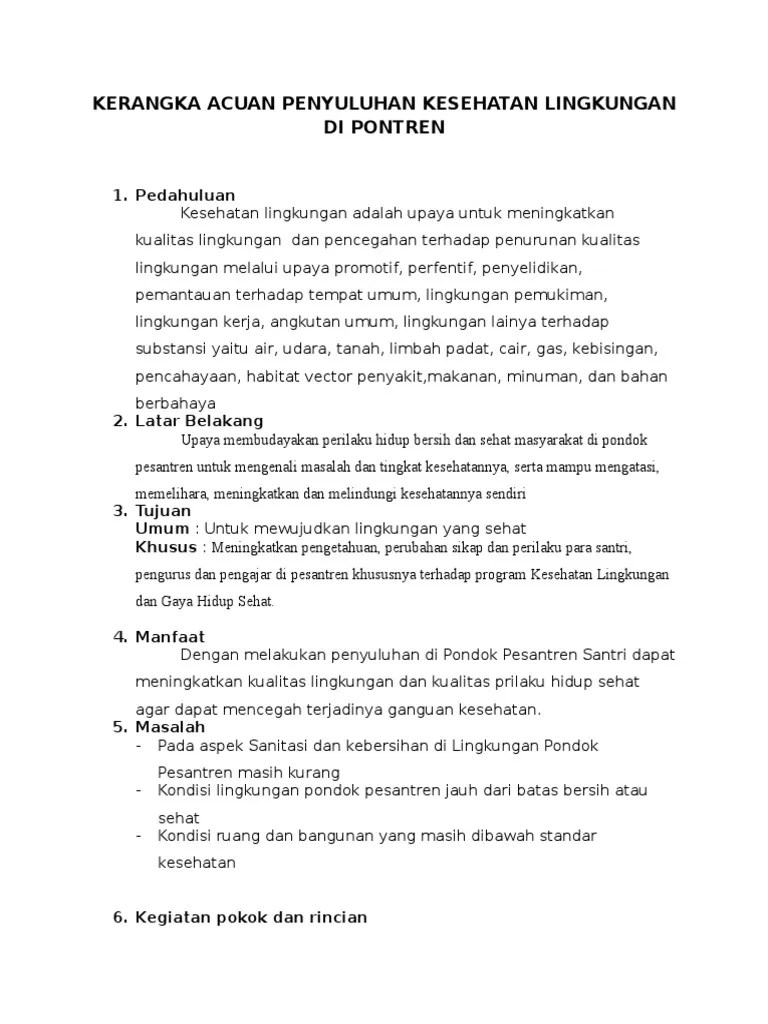 Kerangka Acuan Penyuluhan Kesehatan Lingkungan Di Pontren | PDF
