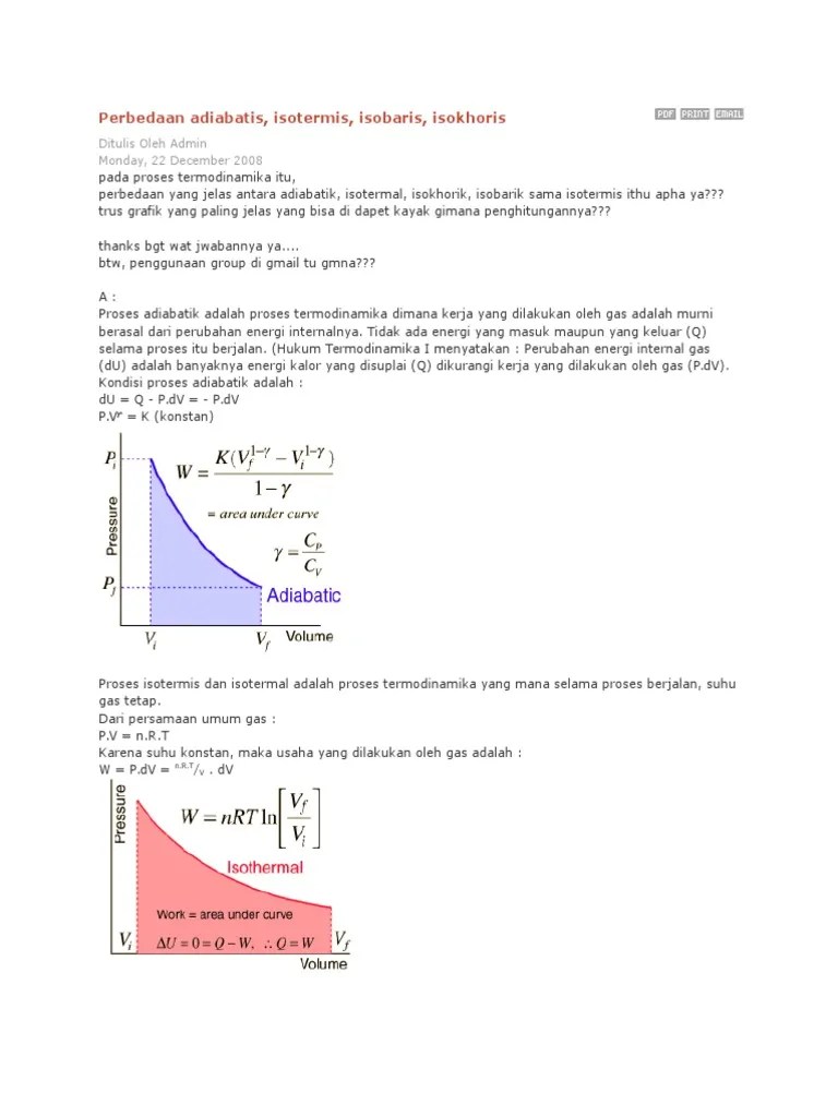 Perbedaan Isotermis Isobaris Isokhoris Adiabatis | PDF