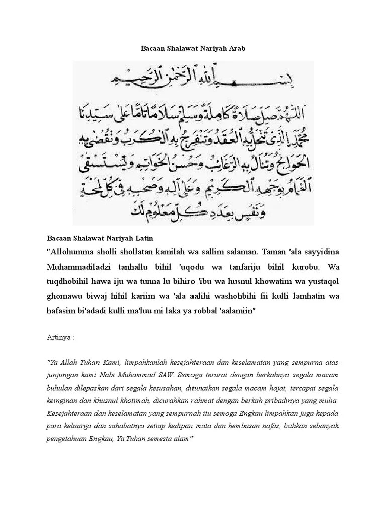 Bacaan Sholawat Nariyah Latin