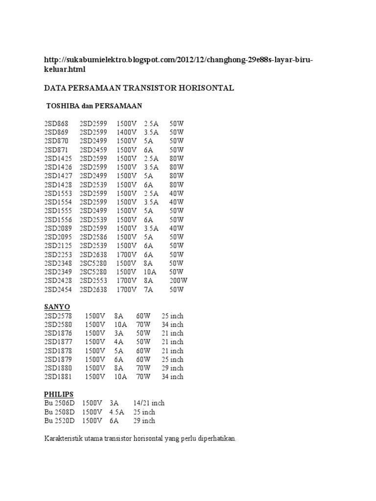 Data Persamaan Transistor Horisontal | PDF